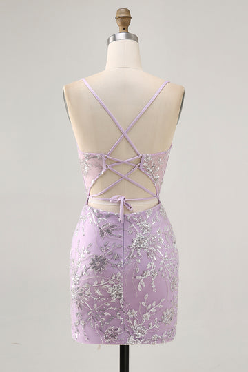 Lilac Corset Sequins Tight Short Homecoming Dress
